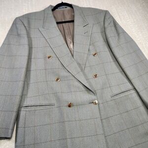 Vintage Double Breasted Blazer Men 46 Herringbone Tweed Windowpane Paul Rodon